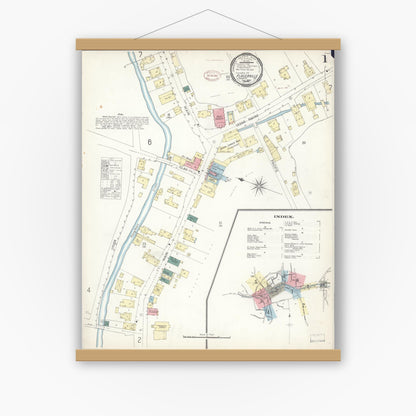 Old map wall art mockup — magnetic wood frame on white wall — Sanborn Fire Insurance Map from Placerville, El Dorado County, California (1899) - Complete Map Set