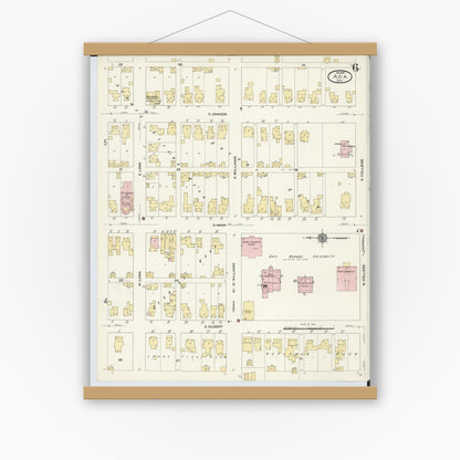 Old map wall art mockup — magnetic wood frame on white wall — Sanborn Fire Insurance Map from Ada, Hardin County, Ohio (1910), Sheet #0006