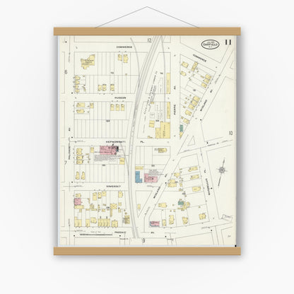 Old map wall art mockup — magnetic wood frame on white wall — Sanborn Fire Insurance Map from Garfield, Bergen County, New Jersey (1910), Sheet #0011