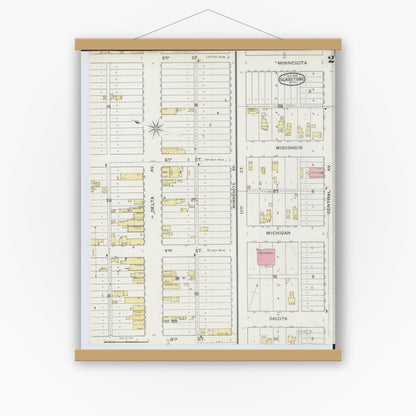Old map wall art mockup — magnetic wood frame on white wall — Sanborn Fire Insurance Map from Gladstone, Delta County, Michigan (1893), Sheet #0002