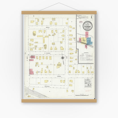 Old map wall art mockup — magnetic wood frame on white wall — Sanborn Fire Insurance Map from Savannah, Wayne County, New York (1910), Sheet #0001