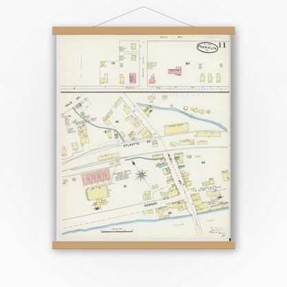 Old map wall art mockup — magnetic wood frame on white wall — Sanborn Fire Insurance Map from Franklin, Venango County, Pennsylvania (1891), Sheet #0011