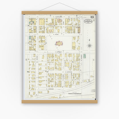 Old map wall art mockup — magnetic wood frame on white wall — Sanborn Fire Insurance Map from Ishpeming, Marquette County, Michigan (1897), Sheet #0013