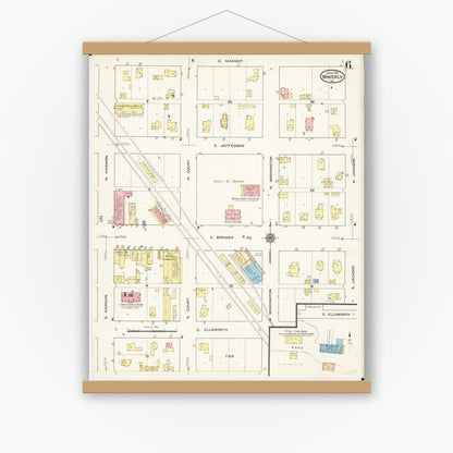 Old map wall art mockup — magnetic wood frame on white wall — Sanborn Fire Insurance Map from Waverly, Bremer County, Iowa (1915), Sheet #0006