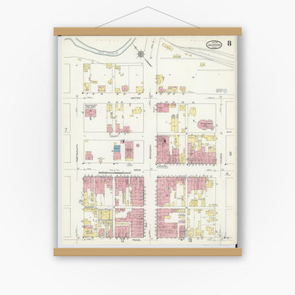 Old map wall art mockup — magnetic wood frame on white wall — Sanborn Fire Insurance Map from Jackson, Jackson County, Ohio (1914), Sheet #0008