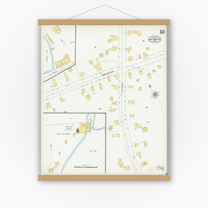 Old map wall art mockup — magnetic wood frame on white wall — Sanborn Fire Insurance Map from Weymouth, Norfolk County, Massachusetts (1904), Sheet #0013