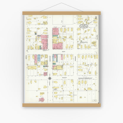 Old map wall art mockup — magnetic wood frame on white wall — Sanborn Fire Insurance Map from Greentown, Howard County, Indiana (1909), Sheet #0002