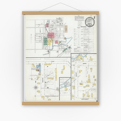 Old map wall art mockup — magnetic wood frame on white wall — Sanborn Fire Insurance Map from Sparta, Monroe County, Wisconsin (1900), Sheet #0001