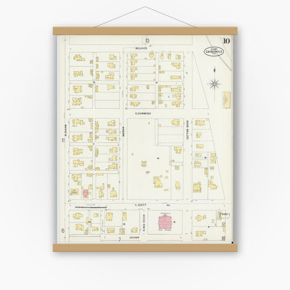 Old map wall art mockup — magnetic wood frame on white wall — Sanborn Fire Insurance Map from Gainesville, Cooke County, Texas (1897), Sheet #0010