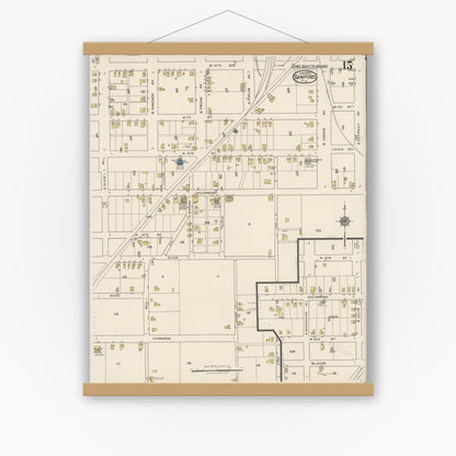 Old map wall art mockup — magnetic wood frame on white wall — Sanborn Fire Insurance Map from Sanford, Seminole County, Florida (1922), Sheet #0015