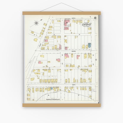 Old map wall art mockup — magnetic wood frame on white wall — Sanborn Fire Insurance Map from Mauch Chunk, Carbon County, Pennsylvania (1902), Sheet #0009