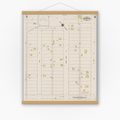 Old map wall art mockup — magnetic wood frame on white wall — Sanborn Fire Insurance Map from Burbank, Los Angeles County, California (1923), Sheet #0003