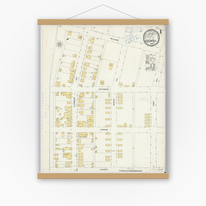 Old map wall art mockup — magnetic wood frame on white wall — Sanborn Fire Insurance Map from Glen Campbell, Indiana County, Pennsylvania (1898) - Complete Map Set