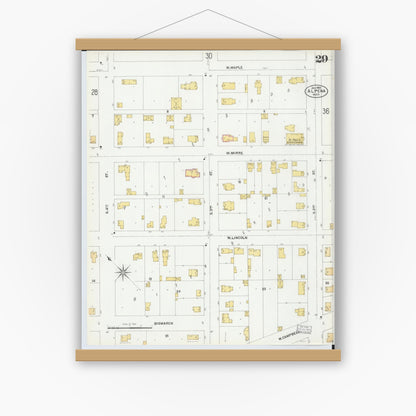 Old map wall art mockup — magnetic wood frame on white wall — Sanborn Fire Insurance Map from Alpena, Alpena County, Michigan (1901), Sheet #0029