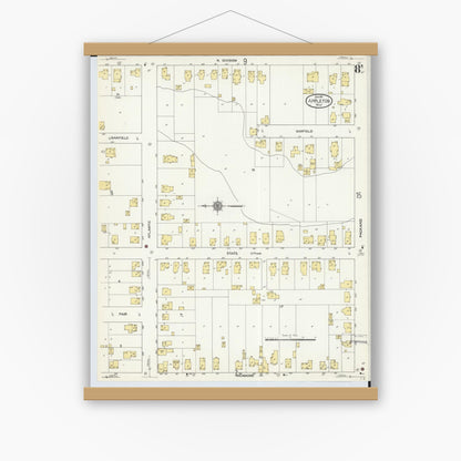 Old map wall art mockup — magnetic wood frame on white wall — Sanborn Fire Insurance Map from Appleton, Outagamie County, Wisconsin (1911), Sheet #0008