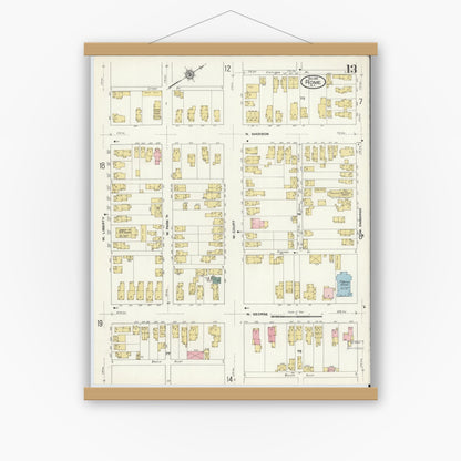 Old map wall art mockup — magnetic wood frame on white wall — Sanborn Fire Insurance Map from Rome, Oneida County, New York (1909), Sheet #0013
