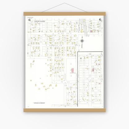 Old map wall art mockup — magnetic wood frame on white wall — Sanborn Fire Insurance Map from Hampton, Franklin County, Iowa (1938), Sheet #0006