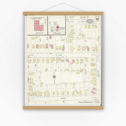 Old map wall art mockup — magnetic wood frame on white wall — Sanborn Fire Insurance Map from Galion, Crawford County, Ohio (1913), Sheet #0009