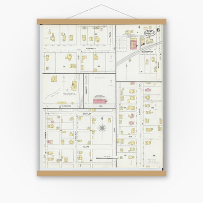 Old map wall art mockup — magnetic wood frame on white wall — Sanborn Fire Insurance Map from Orrville, Wayne County, Ohio (1904), Sheet #0006