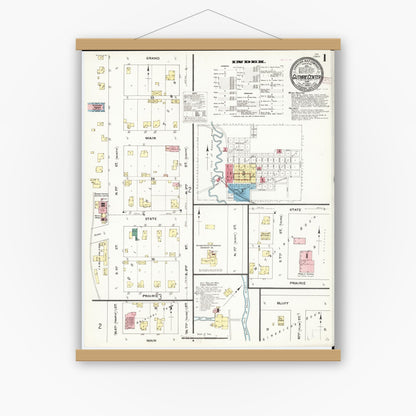 Old map wall art mockup — magnetic wood frame on white wall — Sanborn Fire Insurance Map from Guthrie Center, Guthrie County, Iowa (1909) â€” Complete Set