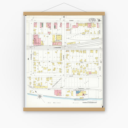Old map wall art mockup — magnetic wood frame on white wall — Sanborn Fire Insurance Map from Ottumwa, Wapello County, Iowa (1902), Sheet #0009