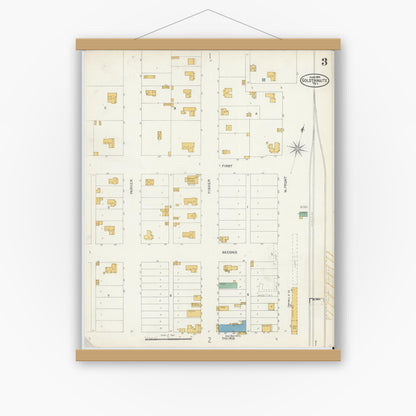 Old map wall art mockup — magnetic wood frame on white wall — Sanborn Fire Insurance Map from Goldthwaite, Mills County, Texas (1904), Sheet #0003