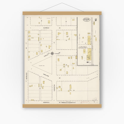 Old map wall art mockup — magnetic wood frame on white wall — Sanborn Fire Insurance Map from El Cajon, San Diego County, California (1911), Sheet #0002