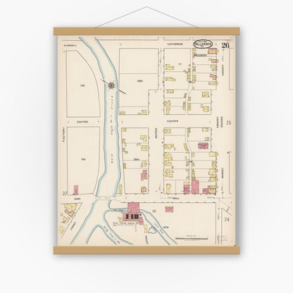 Old map wall art mockup — magnetic wood frame on white wall — Sanborn Fire Insurance Map from Bellefonte, Centre County, Pennsylvania (1922), Sheet #0026
