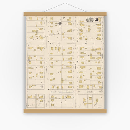 Old map wall art mockup — magnetic wood frame on white wall — Sanborn Fire Insurance Map from Belvidere, Boone County, Illinois (1922), Sheet #0021