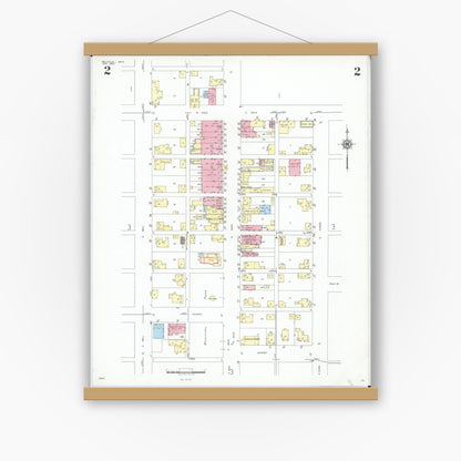Old map wall art mockup — magnetic wood frame on white wall — Sanborn Fire Insurance Map from Bellville, Richland County, Ohio (1950), Sheet #0002