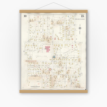 Old map wall art mockup — magnetic wood frame on white wall — Sanborn Fire Insurance Map from Marion, Williamson County, Illinois (1946), Sheet #0013