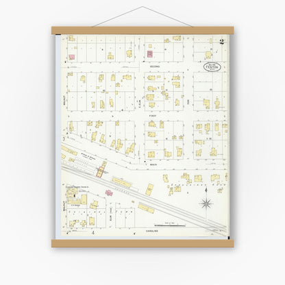 Old map wall art mockup — magnetic wood frame on white wall — Sanborn Fire Insurance Map from Fenton, Genesee County, Michigan (1908), Sheet #0002