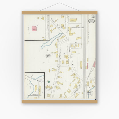 Old map wall art mockup — magnetic wood frame on white wall — Sanborn Fire Insurance Map from Andover, Essex County, Massachusetts (1906), Sheet #0012