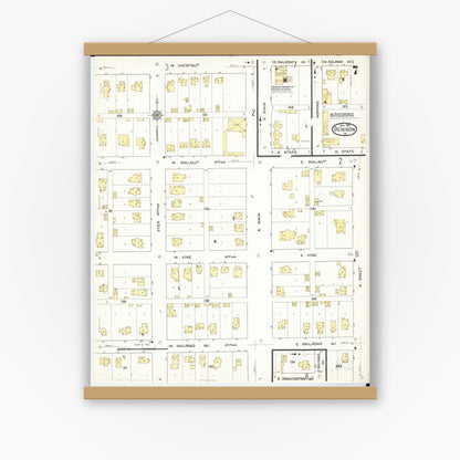 Old map wall art mockup — magnetic wood frame on white wall — Sanborn Fire Insurance Map from Denison, Crawford County, Iowa (1913), Sheet #0007