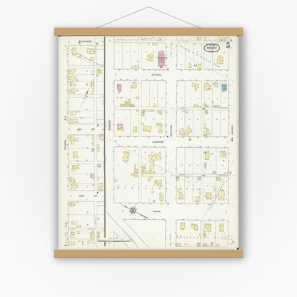 Old map wall art mockup — magnetic wood frame on white wall — Sanborn Fire Insurance Map from Henry, Marshall County, Illinois (1913), Sheet #0005