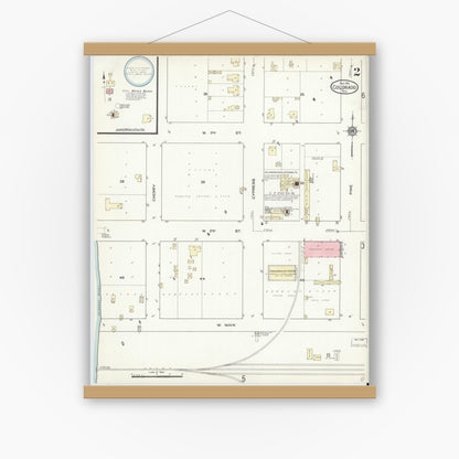 Old map wall art mockup — magnetic wood frame on white wall — Sanborn Fire Insurance Map from Colorado, Mitchell County, Texas (1914), Sheet #0002