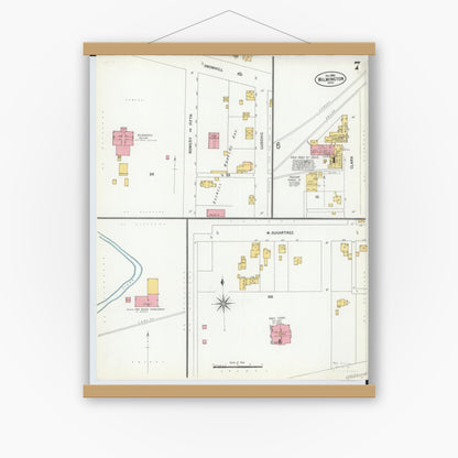 Old map wall art mockup — magnetic wood frame on white wall — Sanborn Fire Insurance Map from Wilmington, Clinton County, Ohio (1900), Sheet #0007