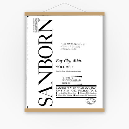 Old map wall art mockup — magnetic wood frame on white wall — Sanborn Fire Insurance Map from Bay City, Bay County, Michigan (1963), Sheet #0001