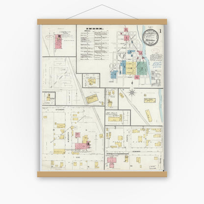 Old map wall art mockup — magnetic wood frame on white wall — Sanborn Fire Insurance Map from Rockport, Spencer County, Indiana (1898) - Complete Map Set