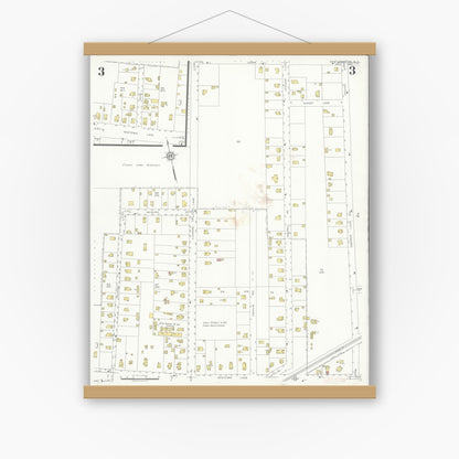 Old map wall art mockup — magnetic wood frame on white wall — Sanborn Fire Insurance Map from Easthampton, Suffolk County, New York (1936), Sheet #0003