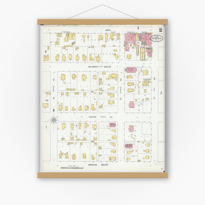 Old map wall art mockup — magnetic wood frame on white wall — Sanborn Fire Insurance Map from Fairfield, Wayne County, Illinois (1901), Sheet #0002