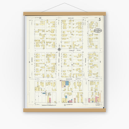 Old map wall art mockup — magnetic wood frame on white wall — Sanborn Fire Insurance Map from Escanaba, Delta County, Michigan (1913), Sheet #0005