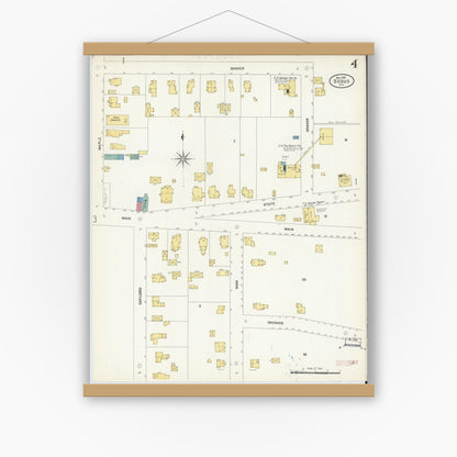 Old map wall art mockup — magnetic wood frame on white wall — Sanborn Fire Insurance Map from Sodus, Wayne County, New York (1906), Sheet #0004