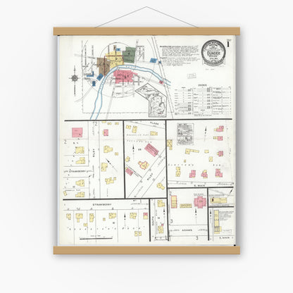 Old map wall art mockup — magnetic wood frame on white wall — Sanborn Fire Insurance Map from Dundee, Monroe County, Michigan (1923) - Complete Map Set