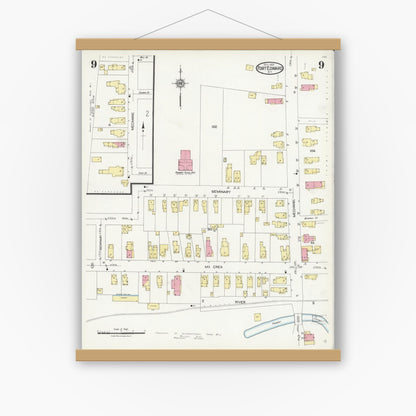 Old map wall art mockup — magnetic wood frame on white wall — Sanborn Fire Insurance Map from Fort Edward, Washington County, New York (1924), Sheet #0009