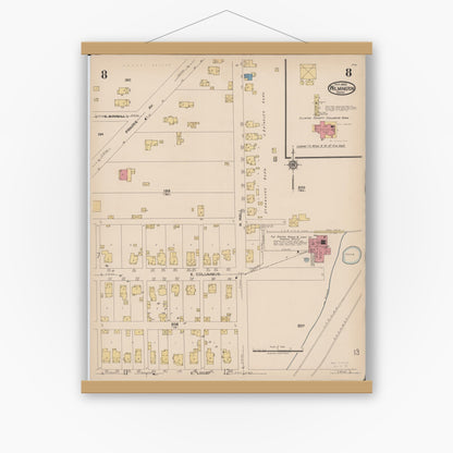 Old map wall art mockup — magnetic wood frame on white wall — Sanborn Fire Insurance Map from Wilmington, Clinton County, Ohio (1922), Sheet #0008
