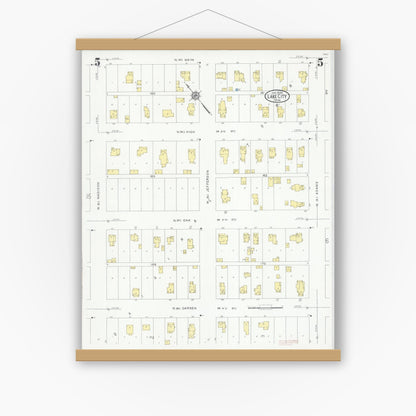 Old map wall art mockup — magnetic wood frame on white wall — Sanborn Fire Insurance Map from Lake City, Wabasha County, Minnesota (1930), Sheet #0005