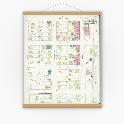 Old map wall art mockup — magnetic wood frame on white wall — Sanborn Fire Insurance Map from Walkerton, Saint Joseph County, Indiana (1909), Sheet #0003