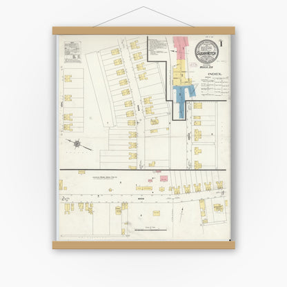 Old map wall art mockup — magnetic wood frame on white wall — Sanborn Fire Insurance Map from Sugar Notch, Luzerne County, Pennsylvania (1911) - Complete Map Set