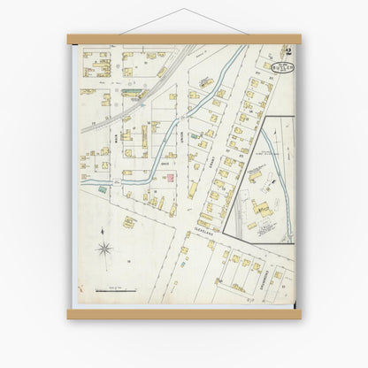Old map wall art mockup — magnetic wood frame on white wall — Sanborn Fire Insurance Map from Butler, Richland County, Ohio (1885), Sheet #0002